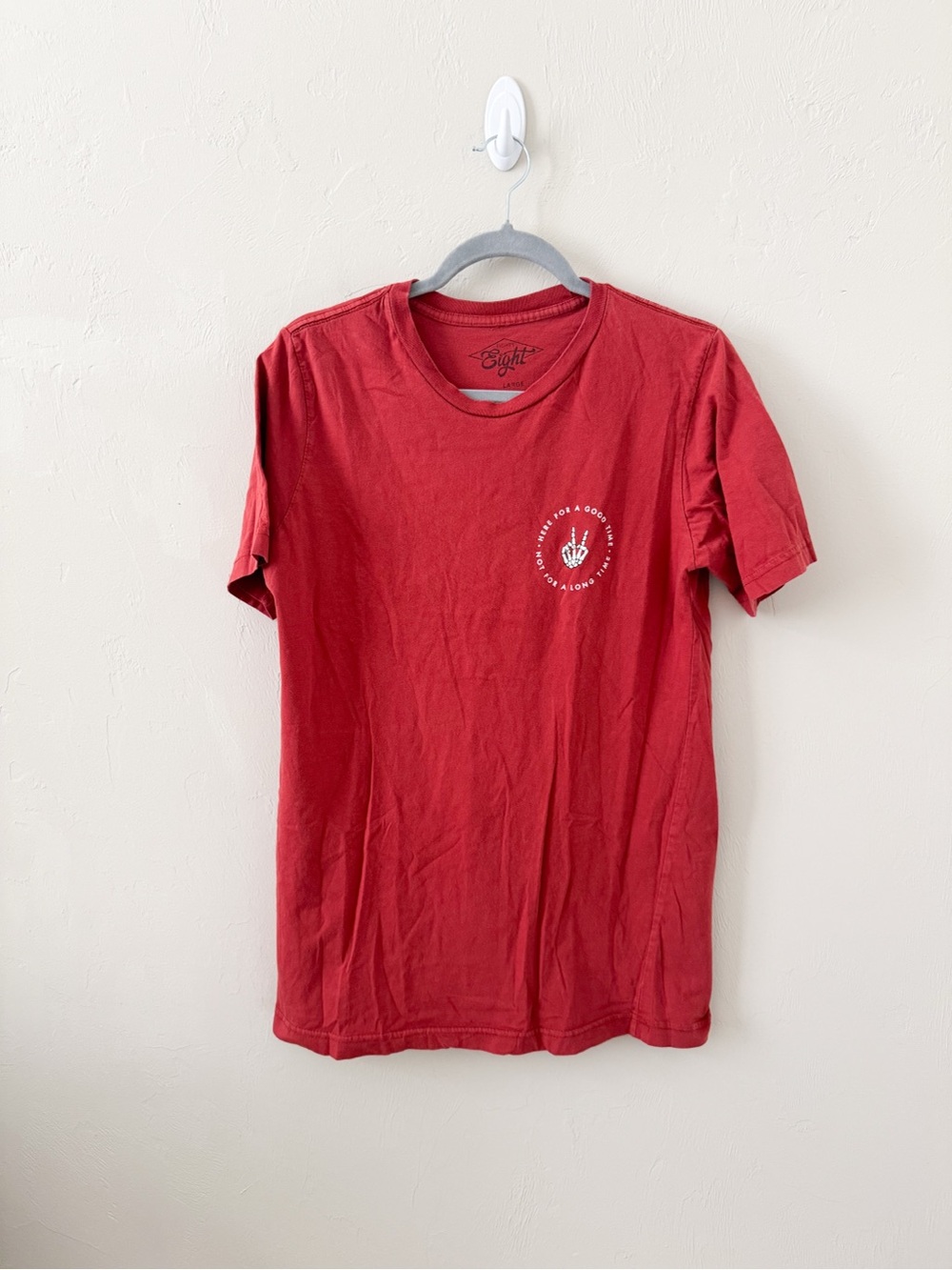 Eighty Eight Red Graphic Crewneck T-Shirt - Skeleton Hand